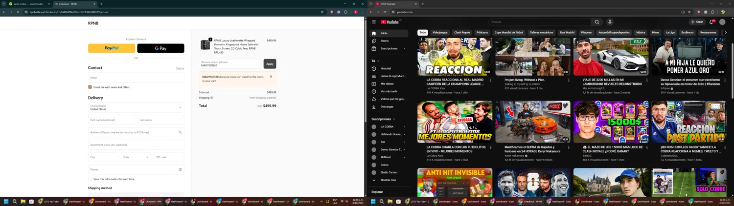RPNB Safe coupon code screenshot showing code MADYSON20 applied at RPNB Safe checkout page. Uploaded by SimplyCodes community member ExtraordinaryVirtuoso281 on Oct 15, 2025