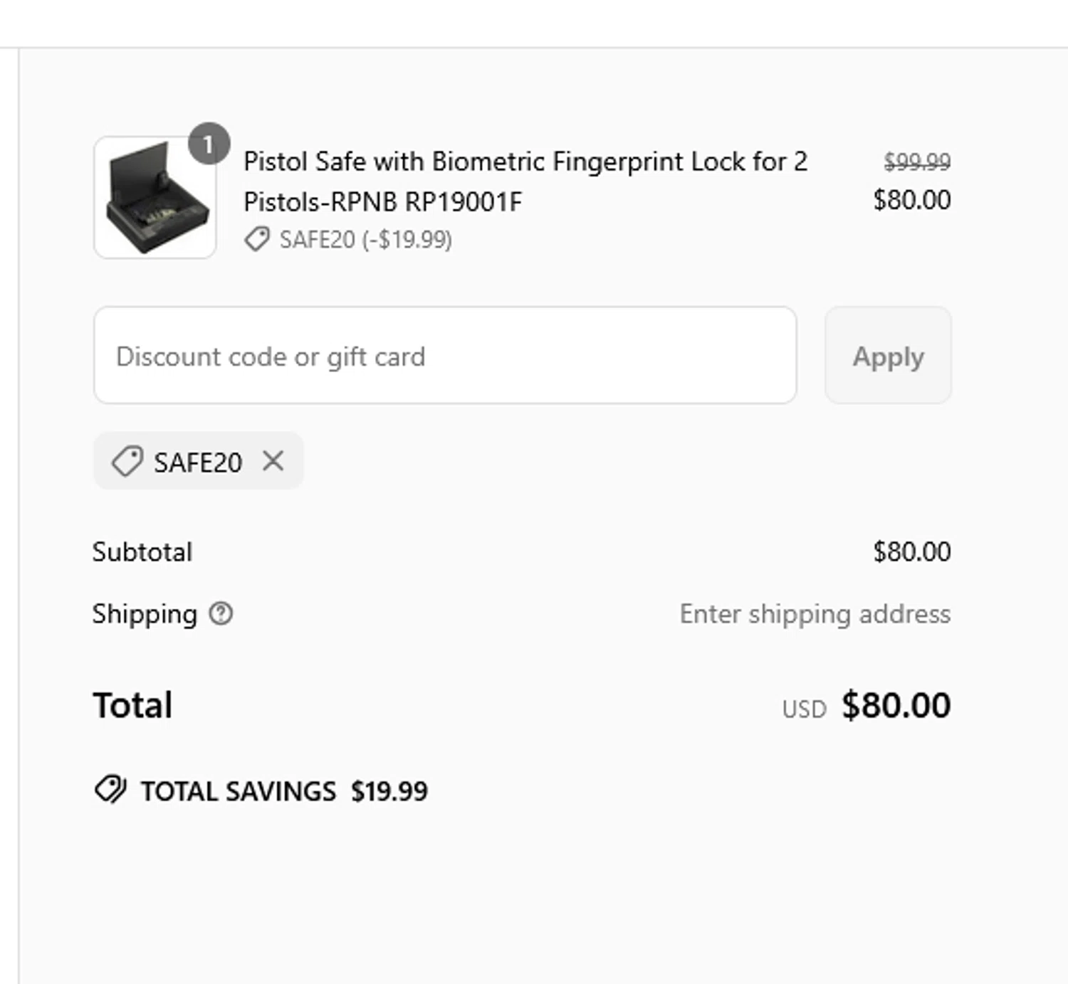 RPNB Safe coupon code screenshot showing code safe20 applied at RPNB Safe checkout page. Uploaded by SimplyCodes community member tuvalu10 on May 24, 2025