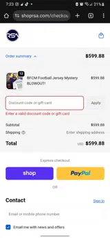 NFL25 coupon verification screenshot