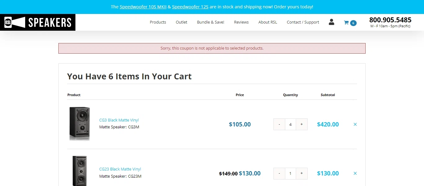 RSL Speakers checkout page showing RSL Speakers discount code box | Screenshot taken by SimplyCodes community member on Jun 16, 2023