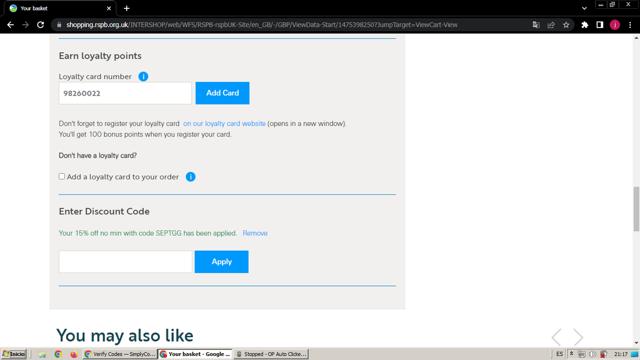RSPB checkout page showing RSPB promo code box | Screenshot taken by SimplyCodes community member on Sep 18, 2024