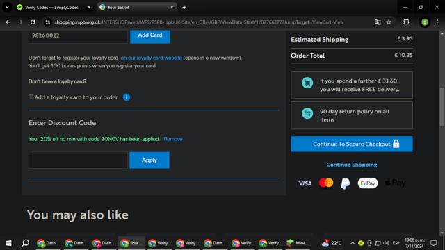 RSPB checkout page showing RSPB promo code box | Screenshot taken by SimplyCodes community member on Nov 8, 2024