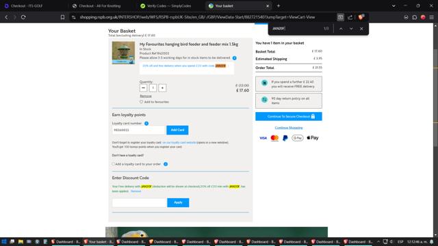 RSPB checkout page showing RSPB promo code box | Screenshot taken by SimplyCodes community member on Jan 24, 2025