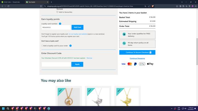 RSPB checkout page showing RSPB promo code box | Screenshot taken by SimplyCodes community member on Mar 23, 2025