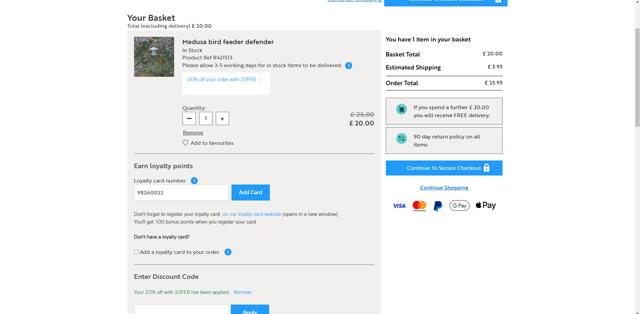 RSPB checkout page showing RSPB promo code box | Screenshot taken by SimplyCodes community member on Feb 27, 2025