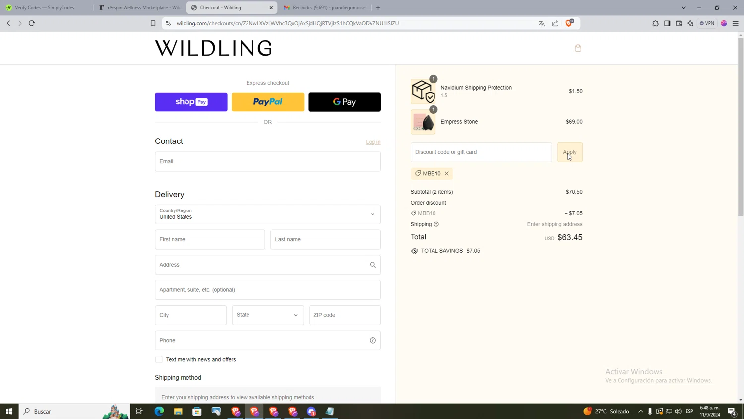 rē•spin by Halle Berry checkout page showing rē•spin by Halle Berry promo code box | Screenshot taken by SimplyCodes community member on Sep 11, 2024
