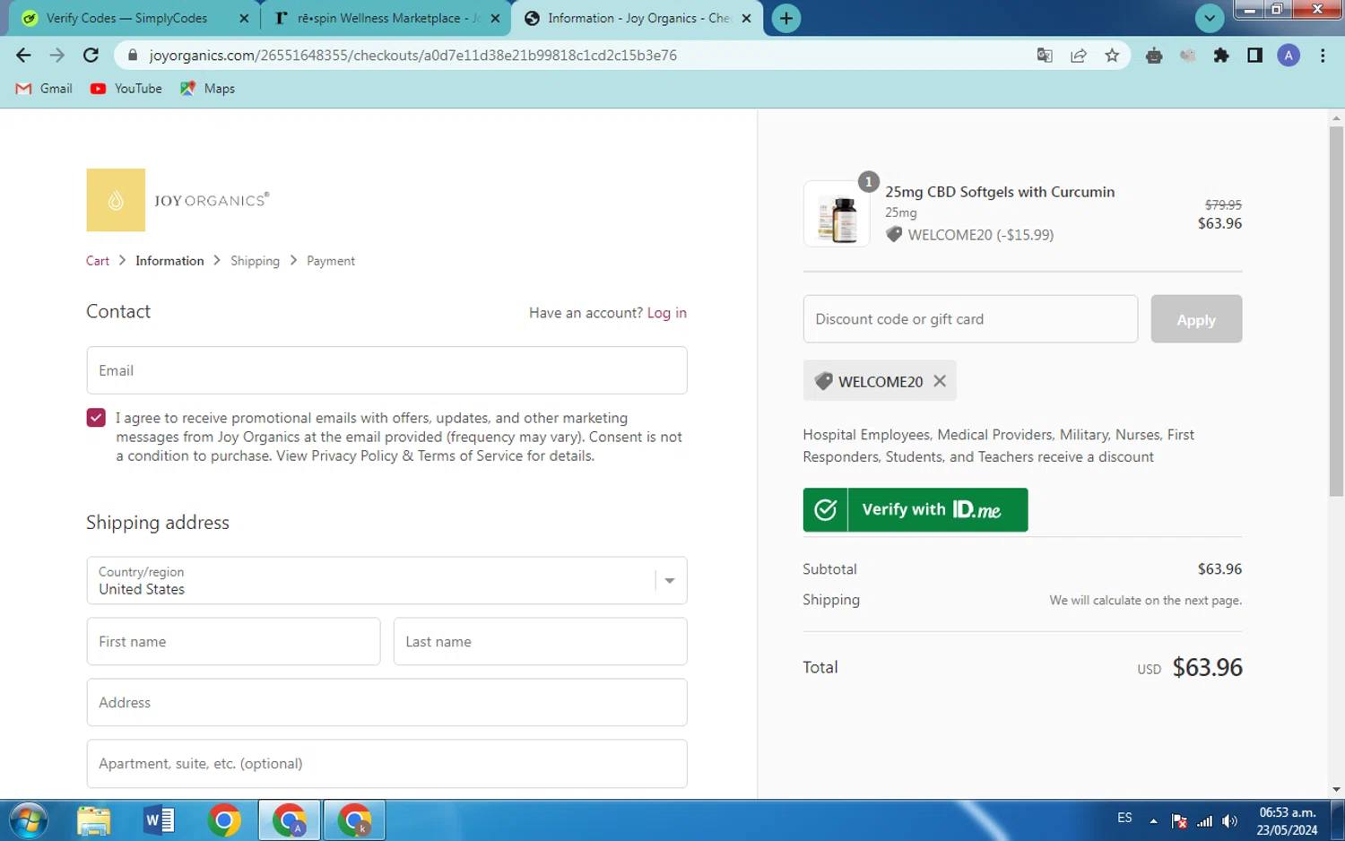 rē•spin by Halle Berry checkout page showing rē•spin by Halle Berry promo code box | Screenshot taken by SimplyCodes community member on May 23, 2024