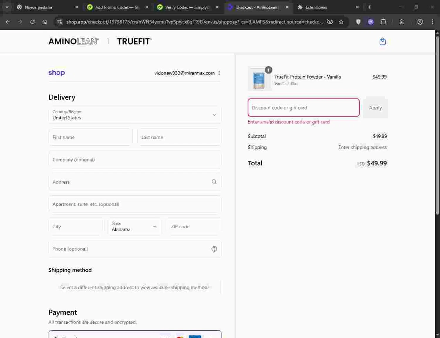 RSP Nutrition promo code screenshot showing code RSPNicholasC applied at RSP Nutrition checkout page. Uploaded by SimplyCodes community member Deadpool on Sep 17, 2025
