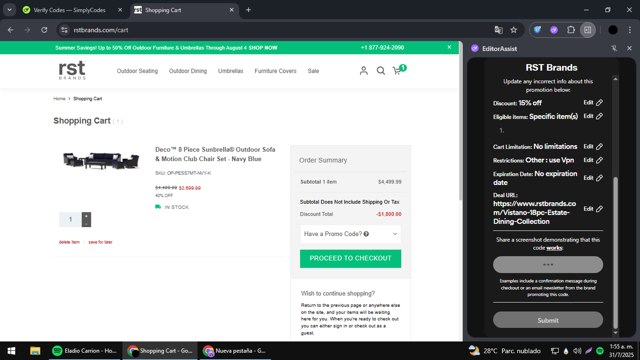 RST Brands checkout page showing RST Brands coupon code box | Screenshot taken by SimplyCodes community member on Jul 31, 2025
