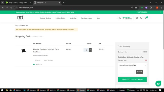 RST Brands checkout page showing RST Brands coupon code box | Screenshot taken by SimplyCodes community member on Jun 26, 2025