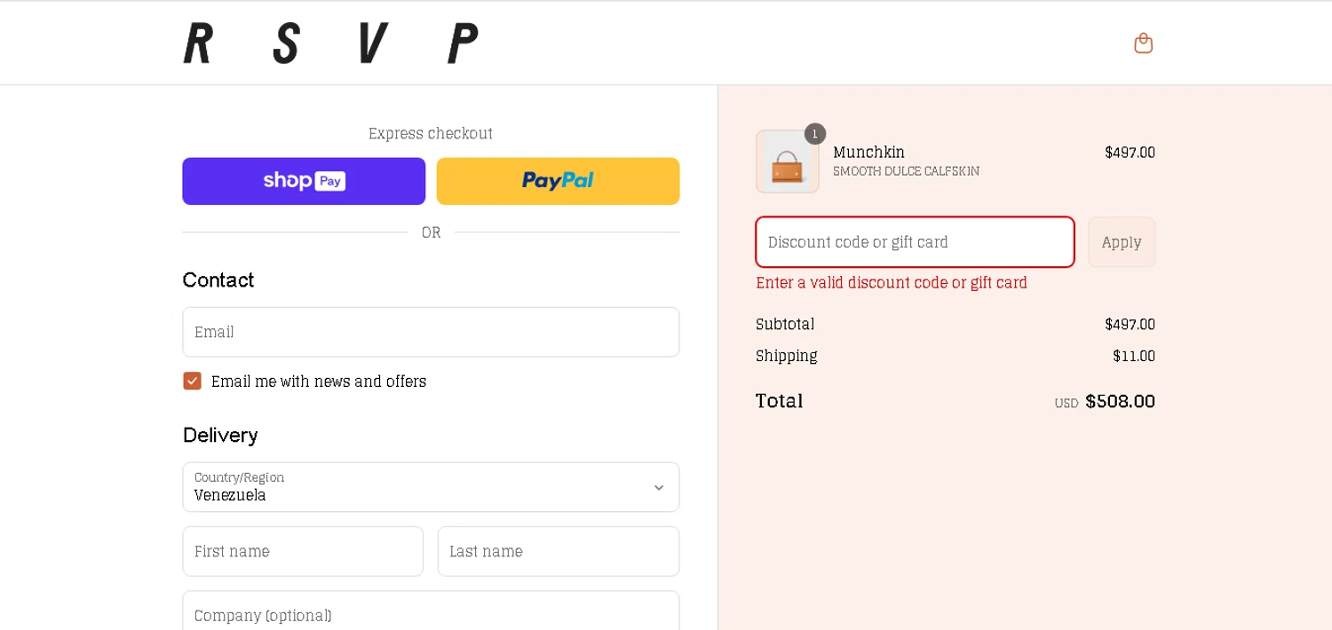 RSVP Paris discount code screenshot showing code HIFIVE applied at RSVP Paris checkout page. Uploaded by SimplyCodes community member xHRxUltrax on Aug 21, 2025