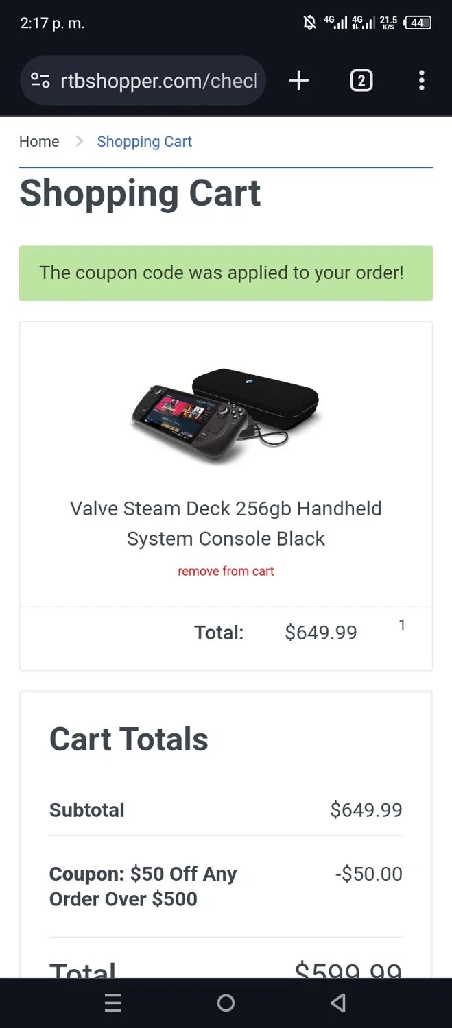 RTBShopper checkout page showing RTBShopper coupon code box | Screenshot taken by SimplyCodes community member on Apr 15, 2024
