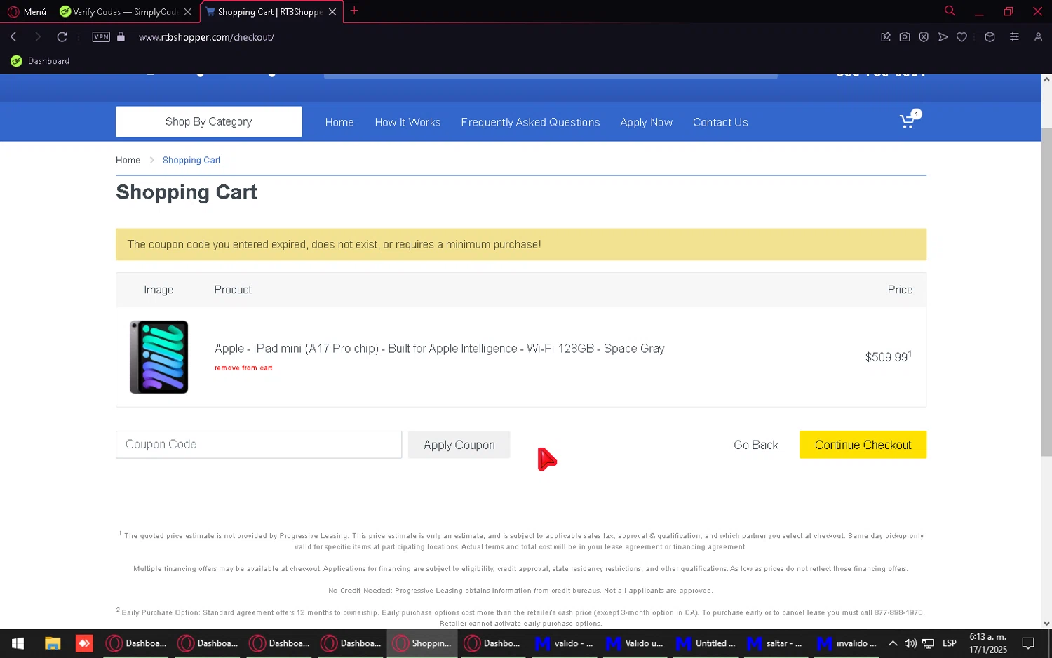 RTBShopper coupon code screenshot showing code GET50 applied at RTBShopper checkout page. Uploaded by SimplyCodes community member PromoEagle6451 on Jan 17, 2025