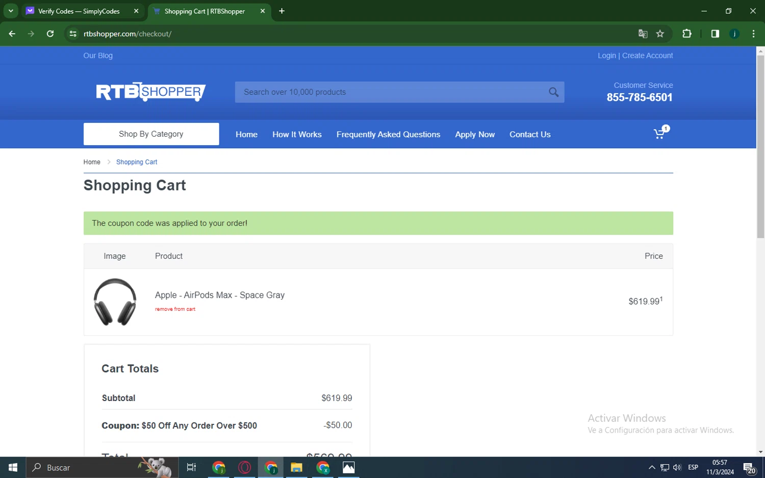RTBShopper checkout page showing RTBShopper coupon code box | Screenshot taken by SimplyCodes community member on Mar 11, 2024