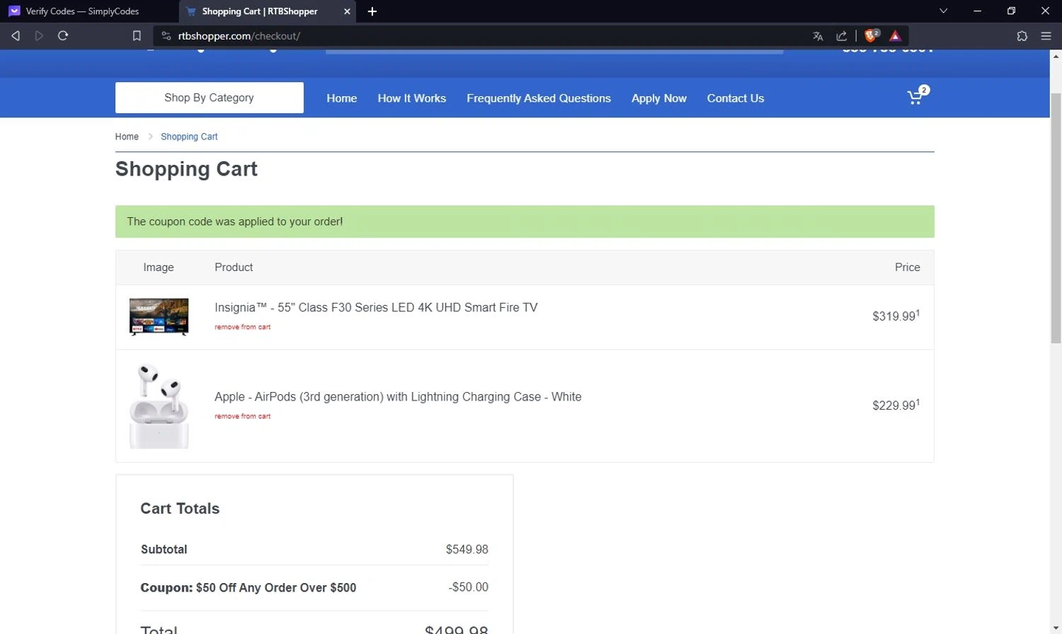 RTBShopper checkout page showing RTBShopper coupon code box | Screenshot taken by SimplyCodes community member on Jan 20, 2024