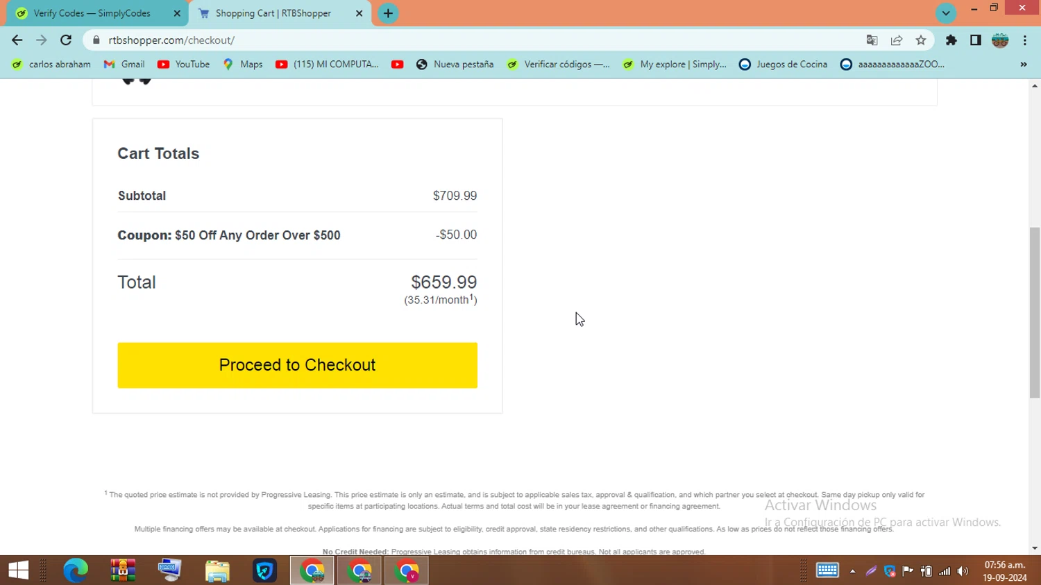 RTBShopper checkout page showing RTBShopper coupon code box | Screenshot taken by SimplyCodes community member on Sep 19, 2024