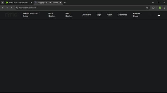 RTIC Outdoors checkout page showing RTIC Outdoors promo code box | Screenshot taken by SimplyCodes community member on Apr 15, 2025