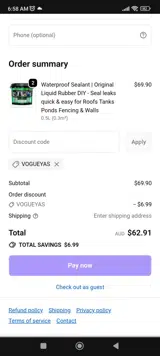 VOGUEYAS coupon verification screenshot