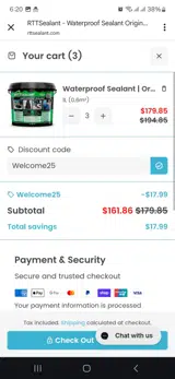 Welcome25 coupon verification screenshot