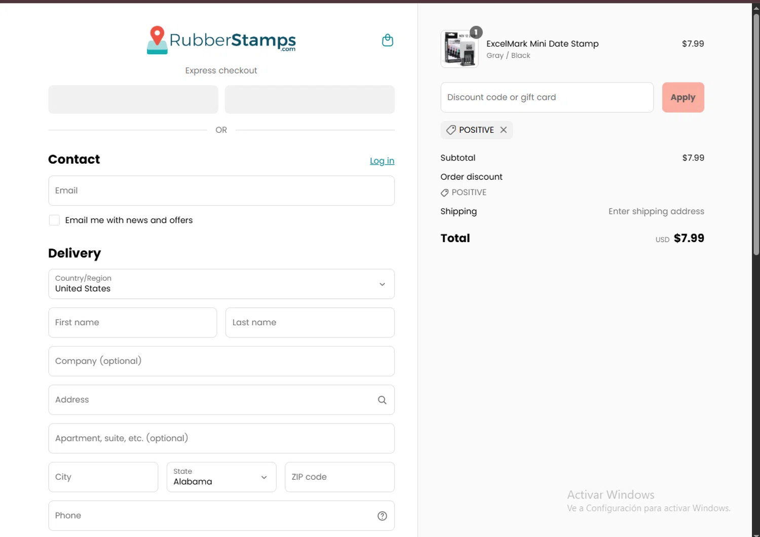 Rubber Stamps discount code screenshot showing code POSITIVE applied at Rubber Stamps checkout page. Uploaded by SimplyCodes community member FortunateSeeker4672 on Jun 22, 2025