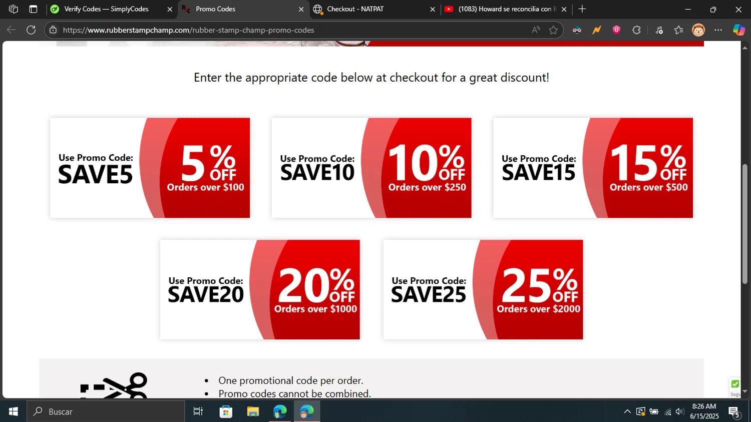 RubberStampChamp coupon code screenshot showing code SAVE10 applied at RubberStampChamp checkout page. Uploaded by SimplyCodes community member Blackleg_Sanji on Jun 15, 2025