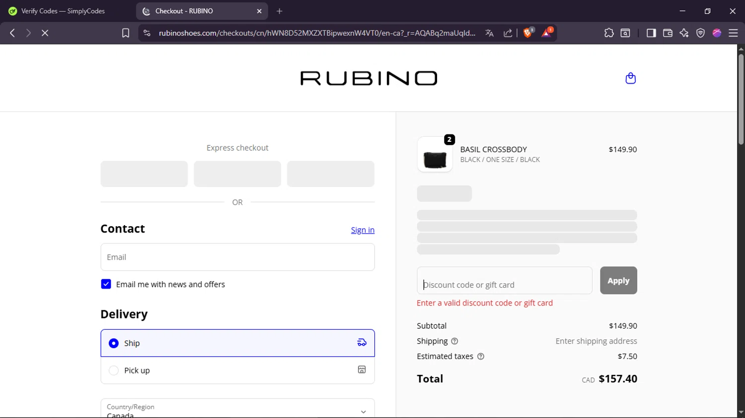 Rubino promo code screenshot showing code MEGANE-15 applied at Rubino checkout page. Uploaded by SimplyCodes community member ScanPhoenix3549 on Jan 30, 2026