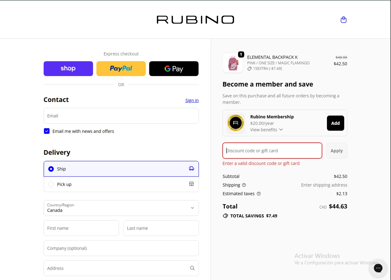Rubino promo code screenshot showing code GERRY15 applied at Rubino checkout page. Uploaded by SimplyCodes community member BrilliantGenius7871 on Dec 4, 2025