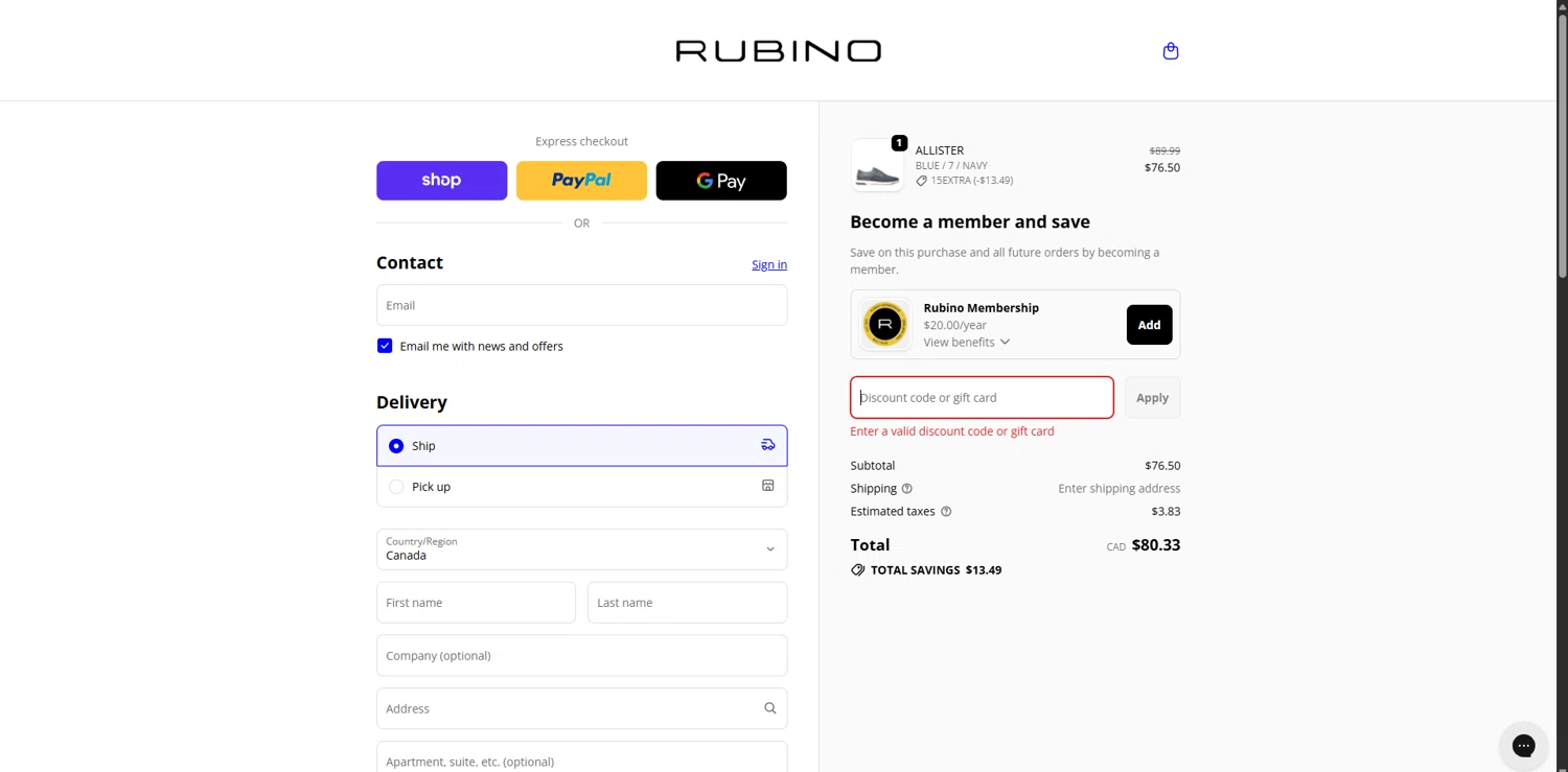 Rubino promo code screenshot showing code GERRY15 applied at Rubino checkout page. Uploaded by SimplyCodes community member WiseSage2777 on Dec 4, 2025