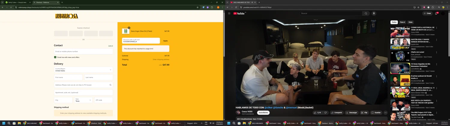 Rubirosa NYC promo code screenshot showing code FOODBYDANIELLA applied at Rubirosa NYC checkout page. Uploaded by SimplyCodes community member Davoxeneixe on Aug 10, 2025