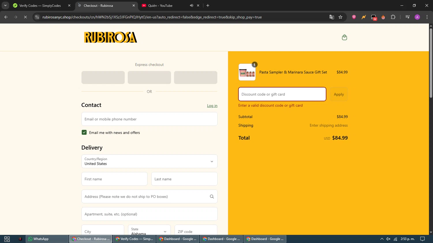 Rubirosa NYC promo code screenshot showing code LDW2025 applied at Rubirosa NYC checkout page. Uploaded by SimplyCodes community member CouponScout5403 on Sep 4, 2025