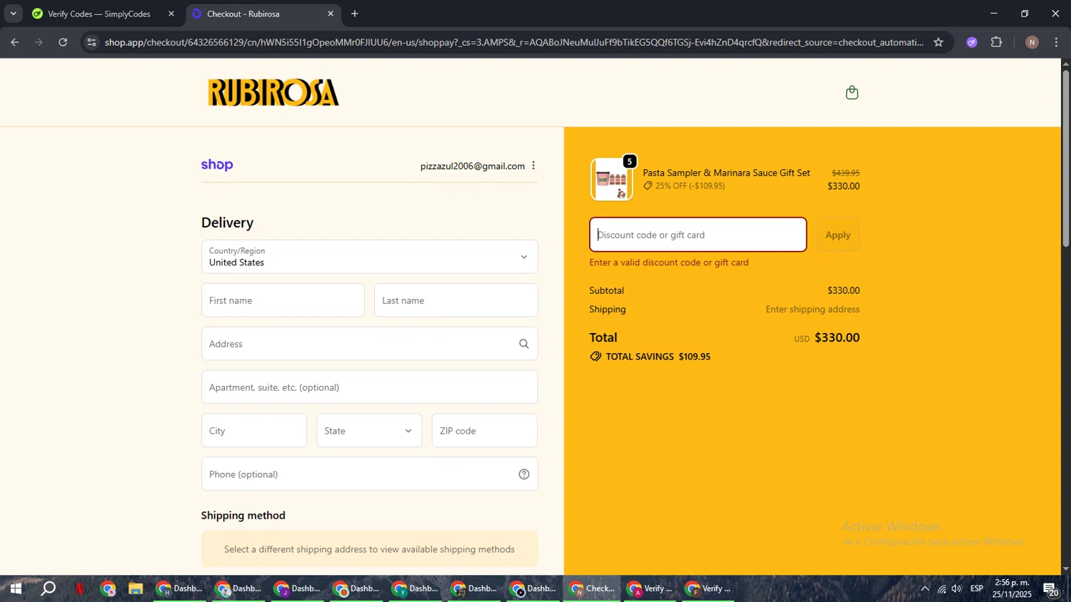 Rubirosa NYC promo code screenshot showing code FESTA15 applied at Rubirosa NYC checkout page. Uploaded by SimplyCodes community member DiscountPioneer2554 on Nov 25, 2025