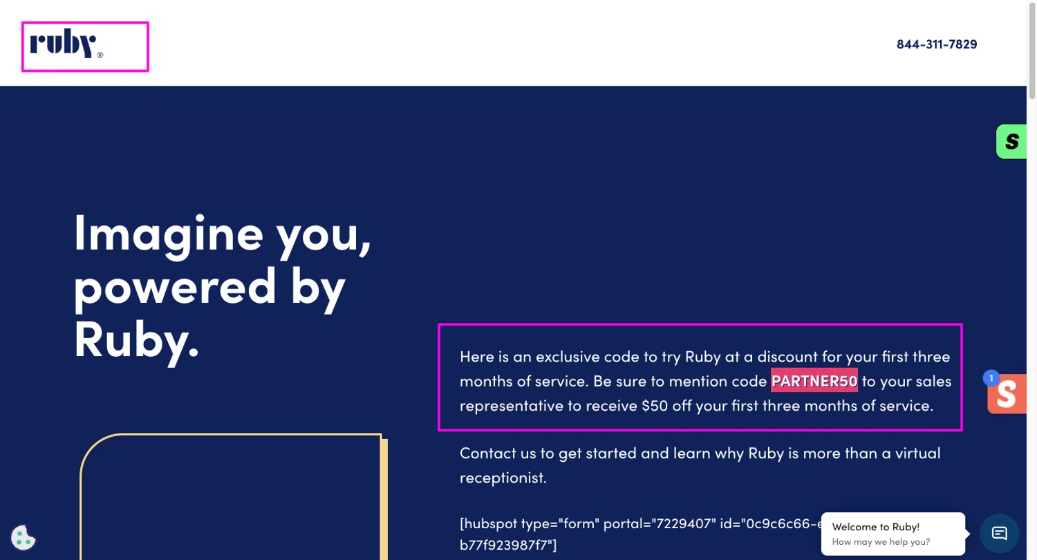 Ruby promo code screenshot showing code PARTNER50 applied at Ruby checkout page. Uploaded by SimplyCodes community member chandlerbing on Jun 3, 2026