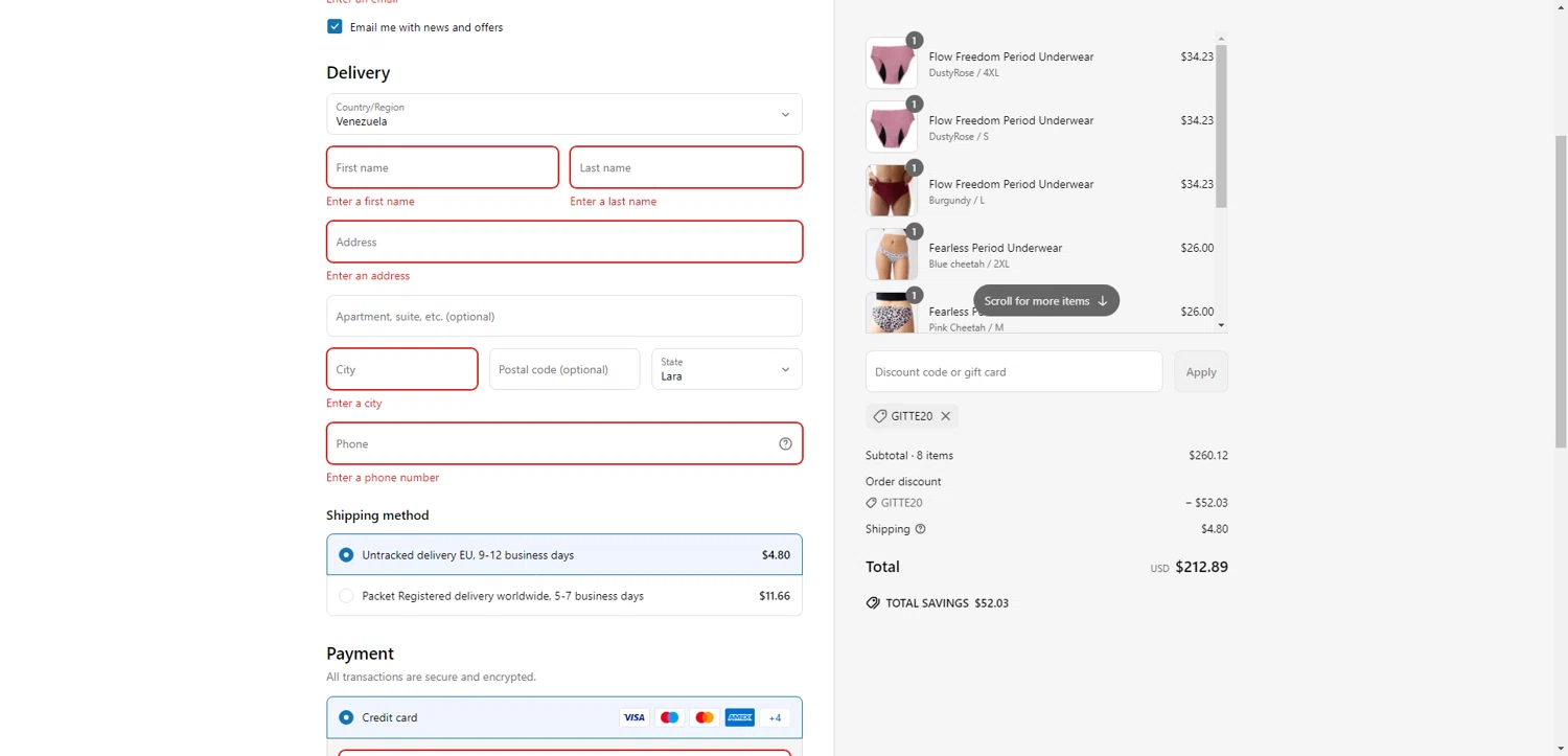 Ruby Cup promo code screenshot showing code GITTE20 applied at Ruby Cup checkout page. Uploaded by SimplyCodes community member VictoriousFinder4393 on Jun 21, 2025