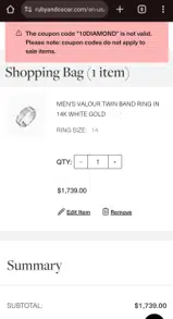 10DIAMOND coupon verification screenshot