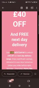 NEXTDAY40 coupon verification screenshot