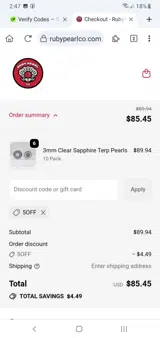 Ruby Pearl coupon verification screenshot
