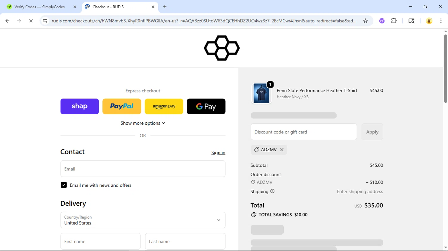 RUDIS Wrestling checkout page showing RUDIS Wrestling discount code box | Screenshot taken by SimplyCodes community member on Feb 14, 2026