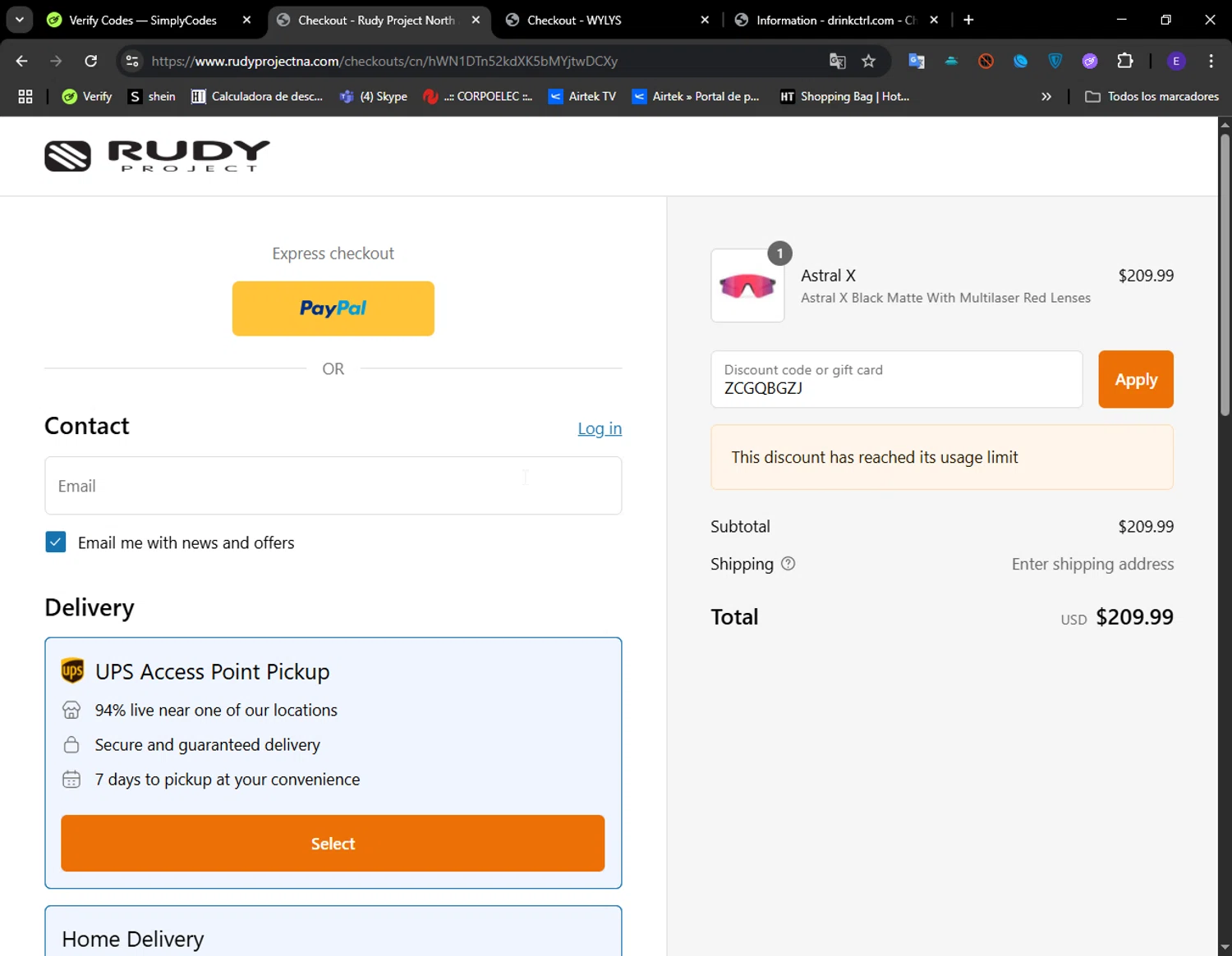 Rudy Project NA promo code screenshot showing code ZCGQBGZJ applied at Rudy Project NA checkout page. Uploaded by SimplyCodes community member LuckyFinder274 on Jul 30, 2025