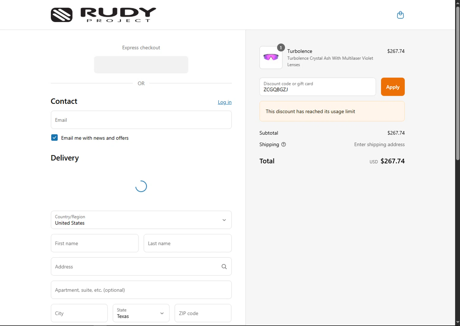 Rudy Project NA promo code screenshot showing code ZCGQBGZJ applied at Rudy Project NA checkout page. Uploaded by SimplyCodes community member VoucherFinder3467 on Jul 30, 2025