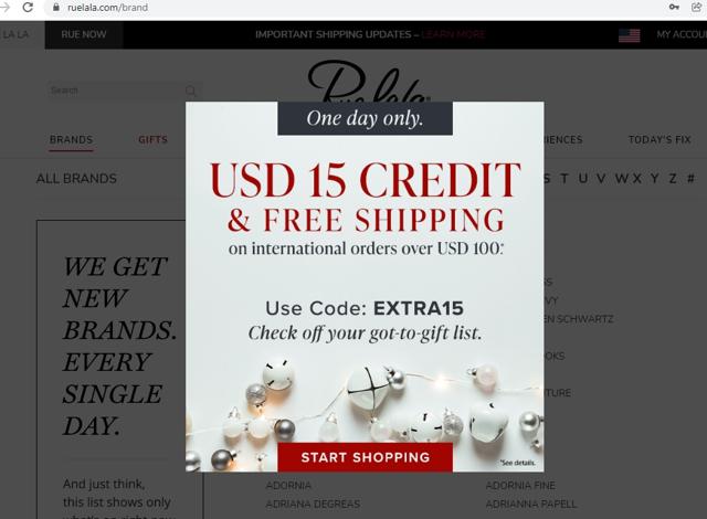 Rue La La checkout page showing Rue La La coupon code box | Screenshot taken by SimplyCodes community member on Dec 6, 2021