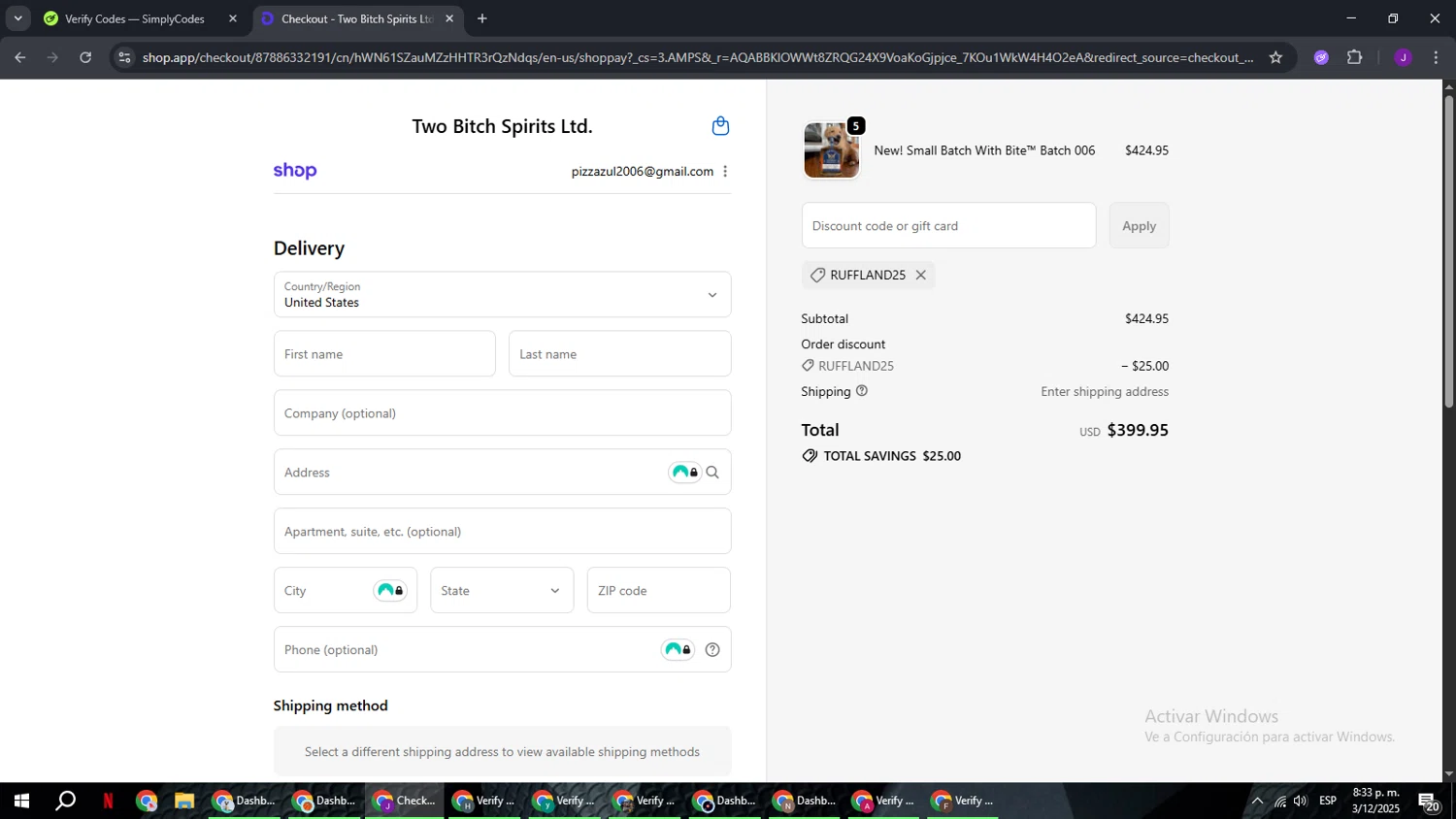 Ruff Land Kennels promo code screenshot showing code RUFFLAND25 applied at Ruff Land Kennels checkout page. Uploaded by SimplyCodes community member ComeBurra123 on Dec 4, 2025
