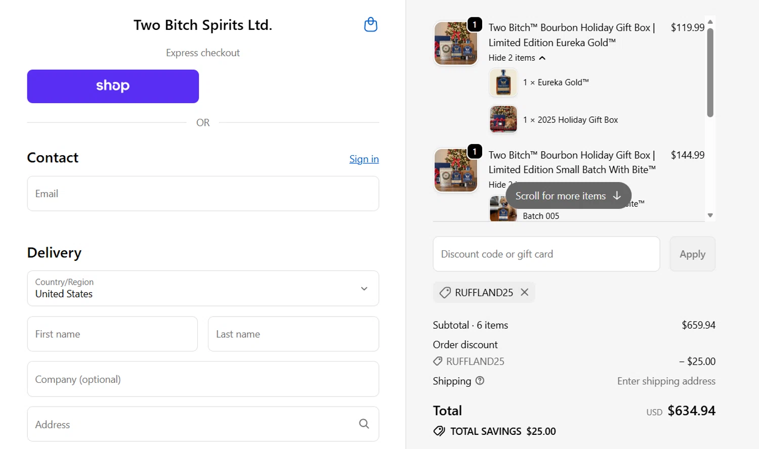 Ruff Land Kennels promo code screenshot showing code RUFFLAND25 applied at Ruff Land Kennels checkout page. Uploaded by SimplyCodes community member JasnibelEgu on Nov 23, 2025