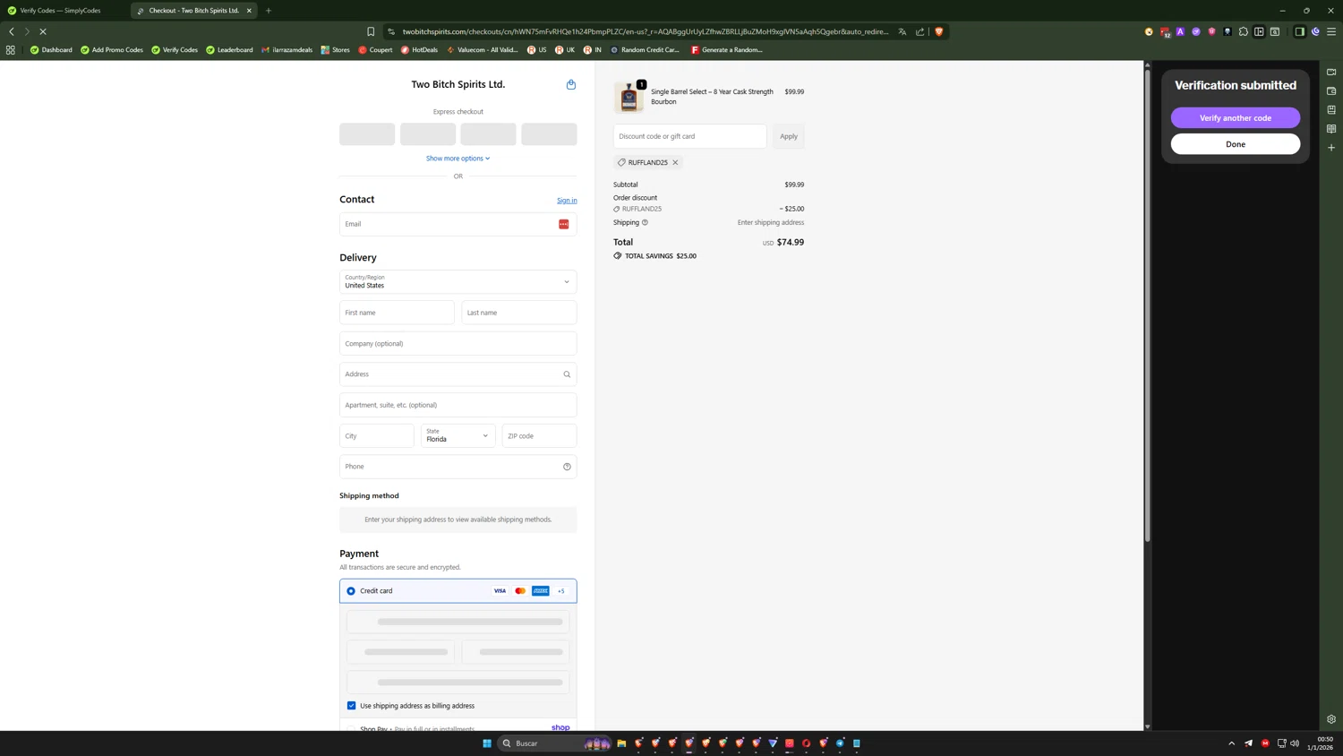Ruff Land Kennels promo code screenshot showing code RUFFLAND25 applied at Ruff Land Kennels checkout page. Uploaded by SimplyCodes community member QuantumRider5931 on Jan 1, 2026