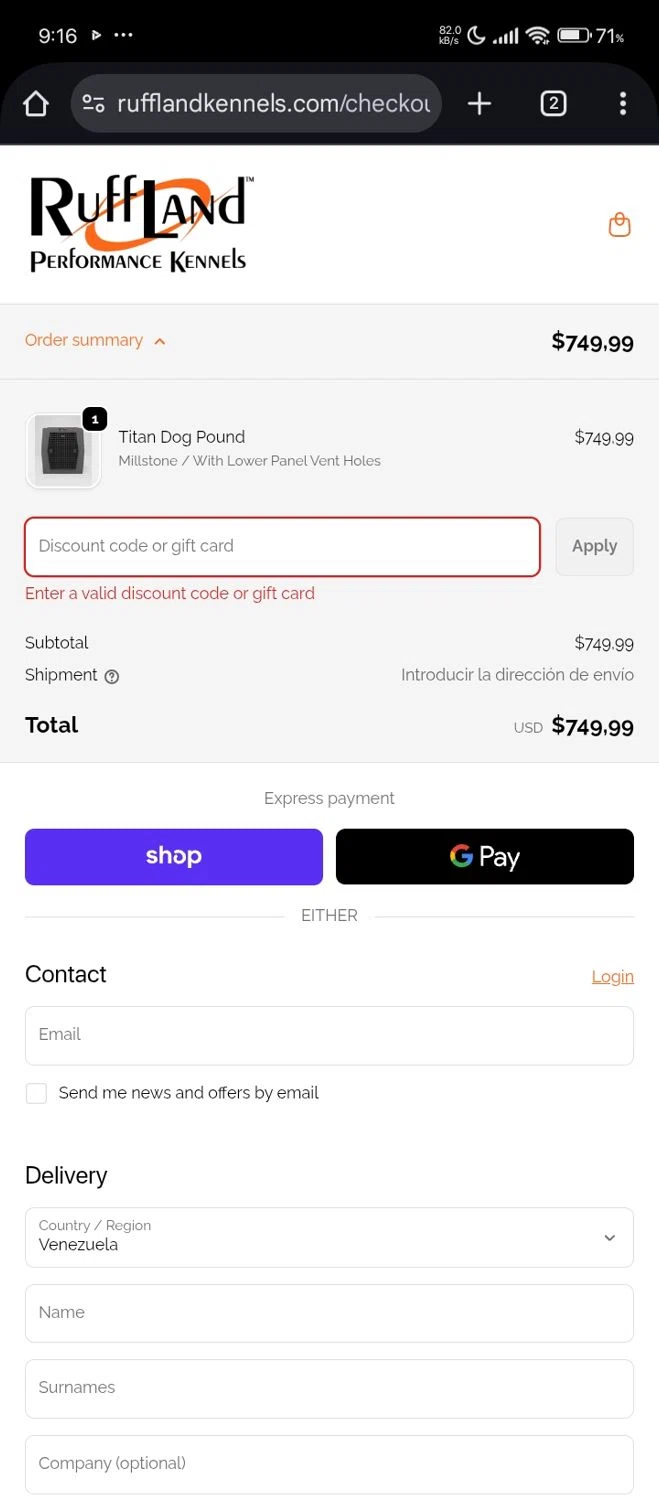 Ruff Land Kennels promo code screenshot showing code WATERX2 applied at Ruff Land Kennels checkout page. Uploaded by SimplyCodes community member chinito on Nov 24, 2025
