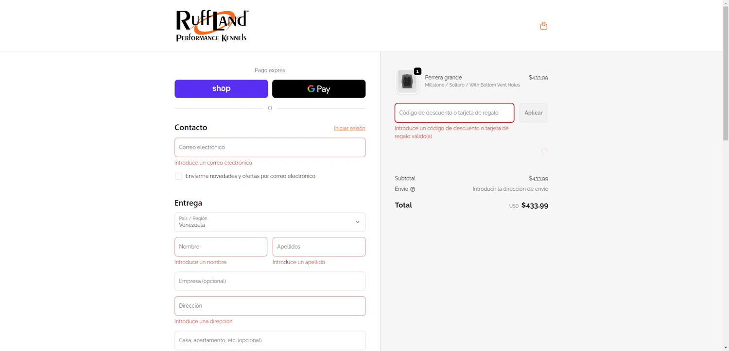 Ruff Land Kennels promo code screenshot showing code COVER50 applied at Ruff Land Kennels checkout page. Uploaded by SimplyCodes community member CodeGuardian5312 on Nov 28, 2025