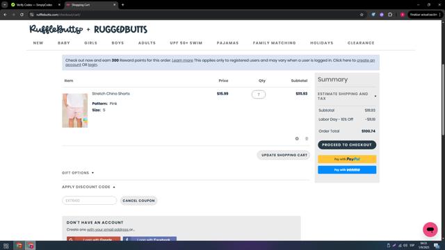 RuffleButts checkout page showing RuffleButts coupon code box | Screenshot taken by SimplyCodes community member on Sep 1, 2025
