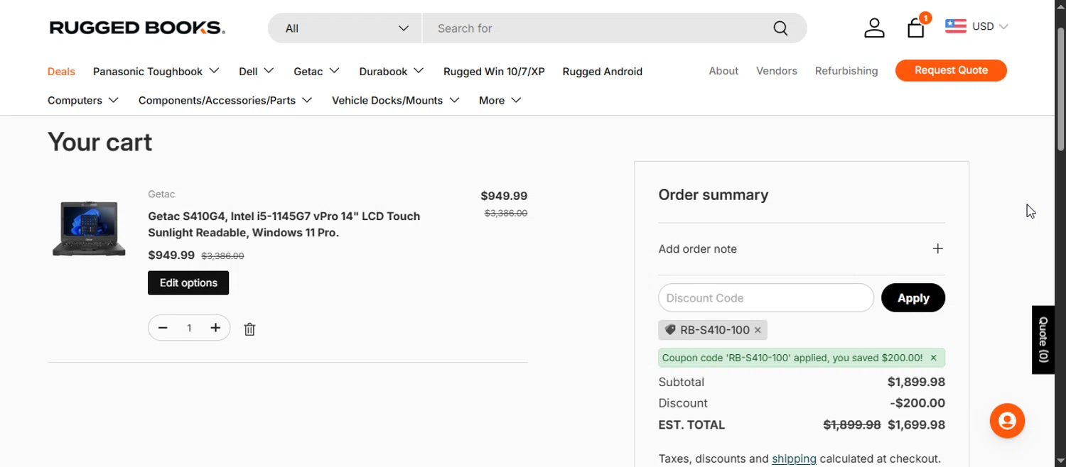 Rugged Books checkout page showing Rugged Books discount code box | Screenshot taken by SimplyCodes community member on Sep 29, 2025