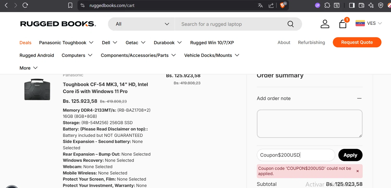 Rugged Books discount code screenshot showing code Coupon$200USD applied at Rugged Books checkout page. Uploaded by SimplyCodes community member CoinOwl5103 on Oct 23, 2025