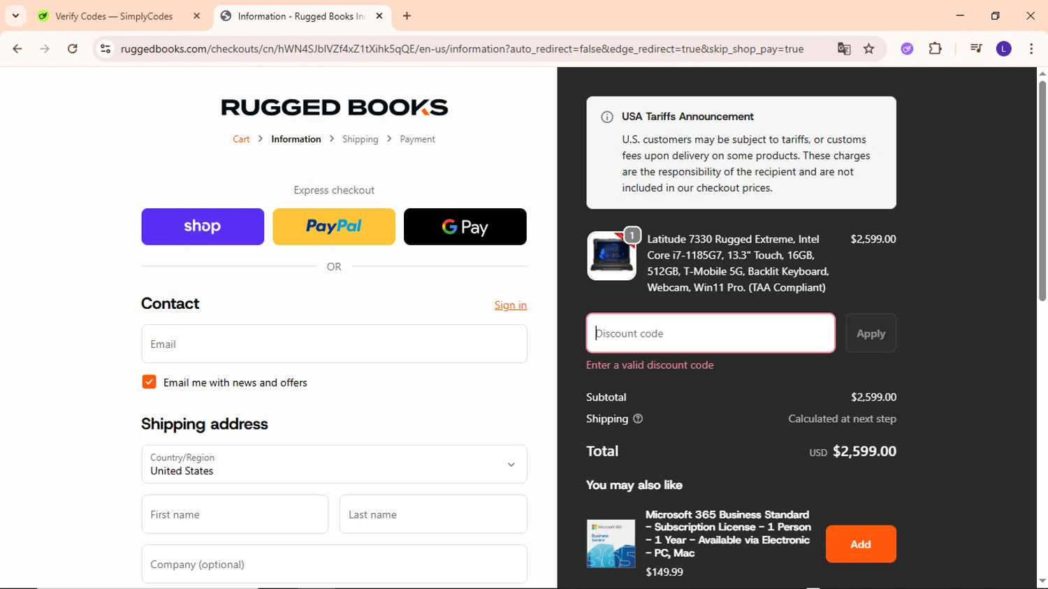 Rugged Books discount code screenshot showing code Coupon$600USD applied at Rugged Books checkout page. Uploaded by SimplyCodes community member EpicWarden3081 on Oct 23, 2025
