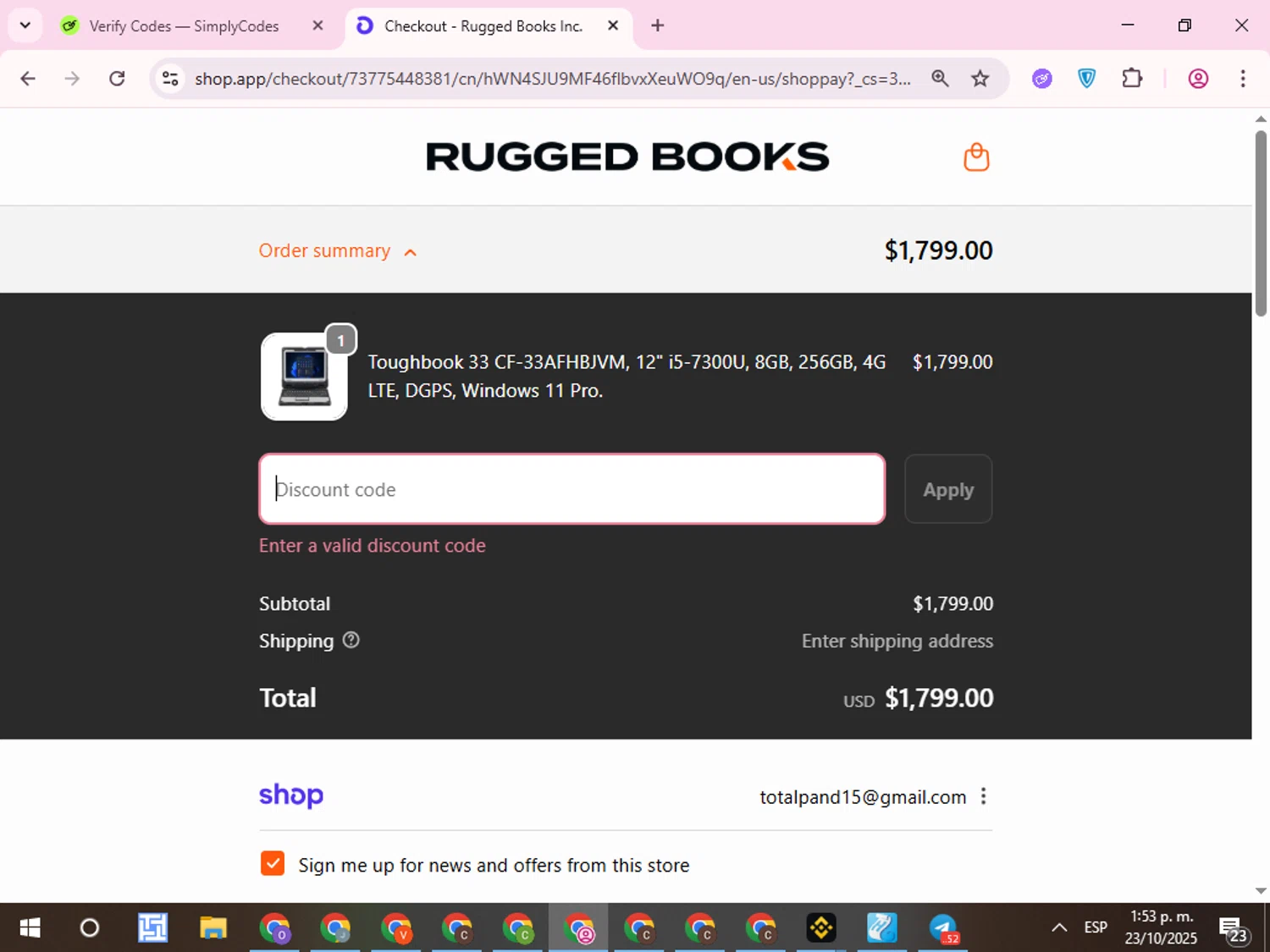 Rugged Books discount code screenshot showing code Coupon$600USD applied at Rugged Books checkout page. Uploaded by SimplyCodes community member QuestCurator1644 on Oct 23, 2025